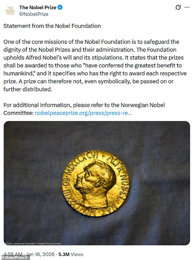 White House Criticizes Nobel Foundation for 'Playing Politics' in Wake of Trump's War Claims