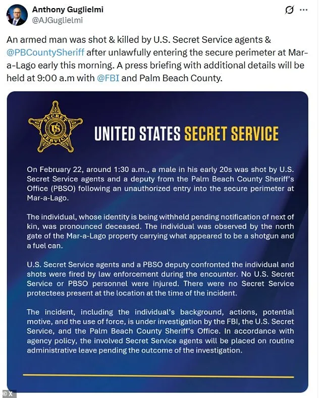 Secret Service Shoots Dead Armed Man During Unlawful Entry Attempt at Trump's Mar-a-Lago
