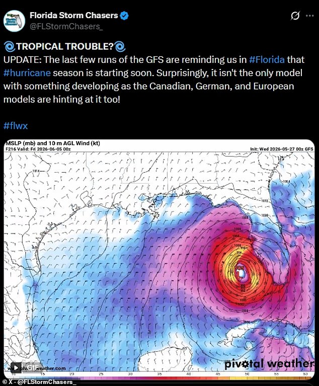 Florida faces potential hurricane threat as GFS model predicts severe storm.